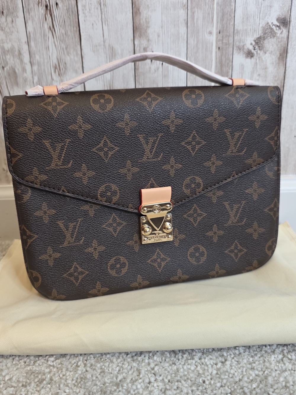 Top Handle Satchel Crossbody Bag in Brown with Gold Hardware